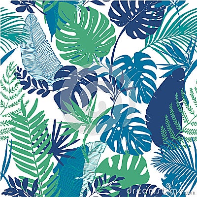 Vector seamless pattern with tropical palm leaves Vector Illustration