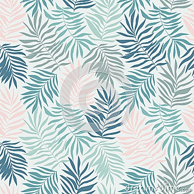 Vector seamless pattern with tropical leaves. Beautiful print with hand drawn exotic plants. Vector Illustration