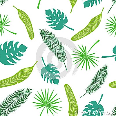 Vector seamless pattern of tropical leaves Stock Photo