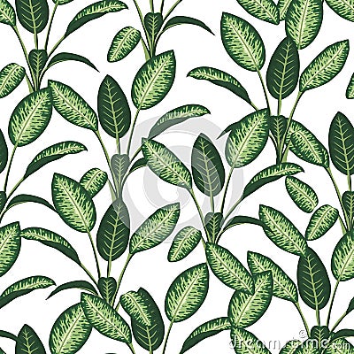 Vector seamless pattern of tropical plants on white background Vector Illustration