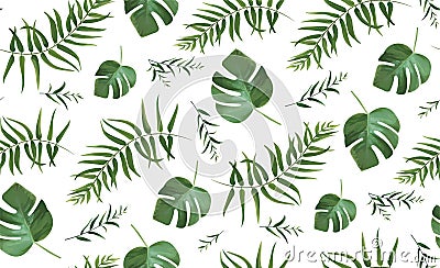 Vector seamless pattern with tropical watercolor style forest pa Vector Illustration