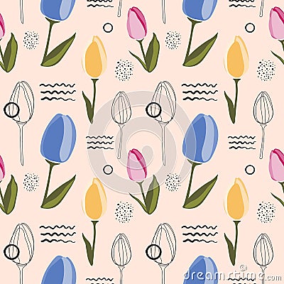 Vector seamless pattern with tulips Stock Photo