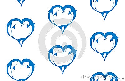 Vector seamless pattern of two bouncing dolphin couple in love Vector Illustration