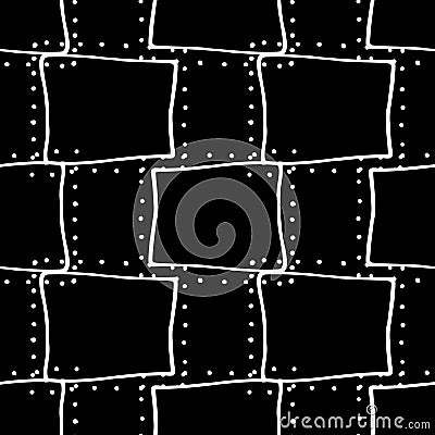 Vector seamless pattern of unequal squares with dots. Abstract pattern of oblique lines and square squares with dots on the edges Vector Illustration