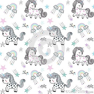 Cute unicorns seamless pattern Vector Illustration