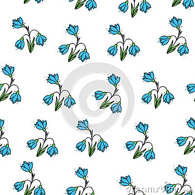 Vector seamless pattern for Valentine`s day. Snowdrops. Doodle style Stock Photo