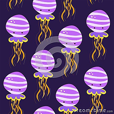 Vector seamless pattern with violet funny jellyfish Vector Illustration