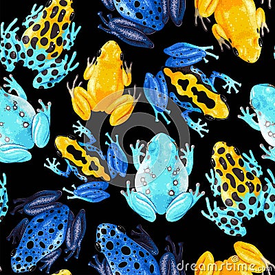 Vector seamless pattern with vivid tropical frogs Vector Illustration