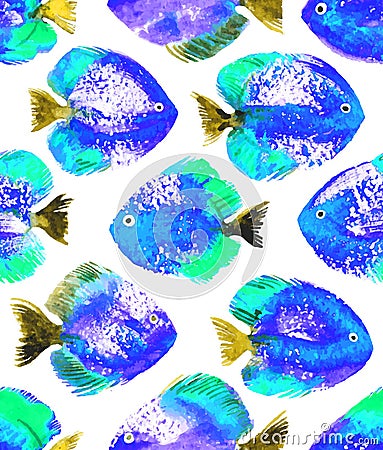 Vector seamless pattern with watercolor discus fish Vector Illustration