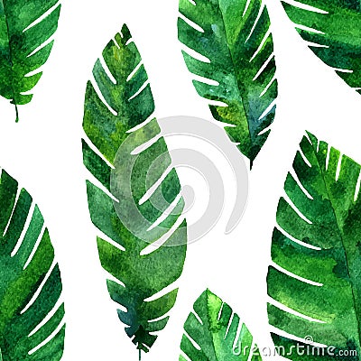 Vector seamless pattern with watercolor green leaves Vector Illustration