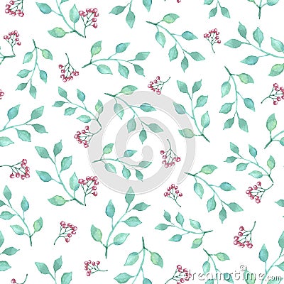 Vector seamless pattern with watercolor leaves and branches. Vector Illustration