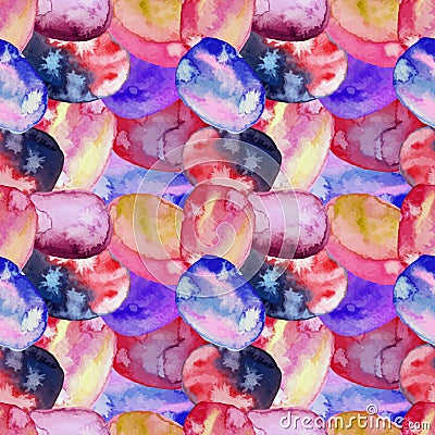 Vector Seamless pattern of watercolor pink , blue , red, violet spots . Rainbow wallpaper. Cool print. Modern design Vector Illustration