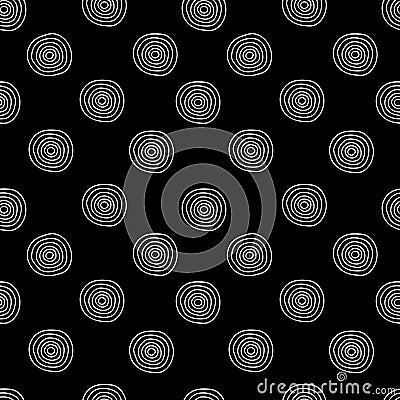 Vector seamless pattern of white hand-drawn circles isolated on a black background Stock Photo