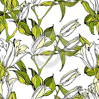 Vector seamless pattern with white lily flowers Vector Illustration