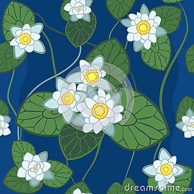 vector Seamless pattern of white lotus Vector Illustration