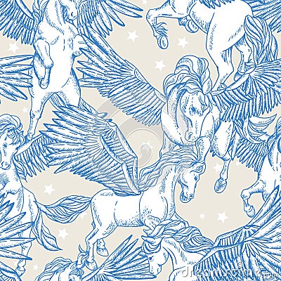 Vector seamless pattern of white winged pegasus Vector Illustration