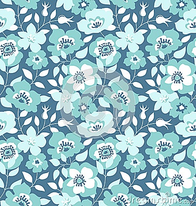 Vector seamless pattern with wild roses, vintage style. Hand drawn fabric design. Vector Illustration