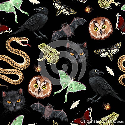Vector seamless pattern with witchy night creature Vector Illustration