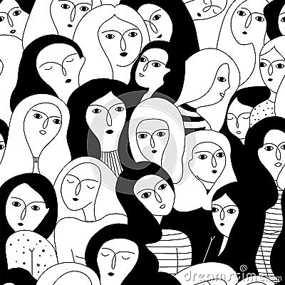 Vector seamless pattern with women faces. Vector Illustration