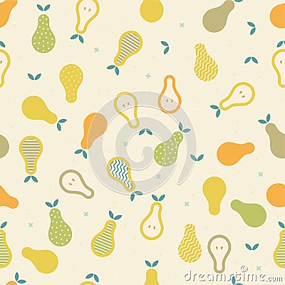 Vector seamless pattern with yellow and green pears. Cute summer colorful fruits background. Illustration for wedding Vector Illustration