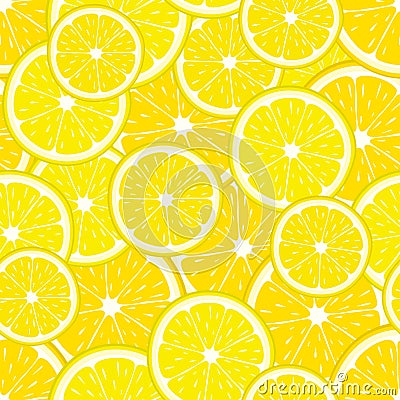 Vector seamless pattern of yellow lemon slices. Citrus fruit illustration Vector Illustration