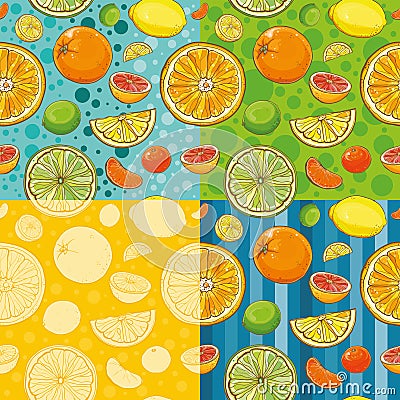 Vector seamless patterns with citrus fruits Vector Illustration