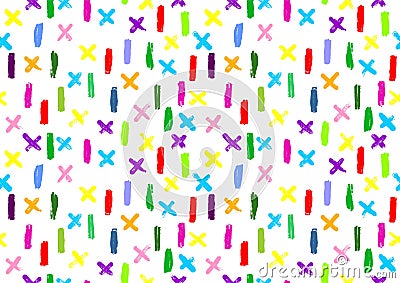 Vector seamless patterns, vector colorfull painted shapes, cross geometric seamless patterns, repeating brushes, crosses and line Vector Illustration