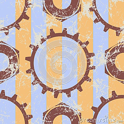 Vector seamless patterns with mechanism of watch. Creative geometric beige grunge backgrounds with gear wheel. Vector Illustration