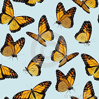 Vector seamless patterns with monarch butterflies Vector Illustration