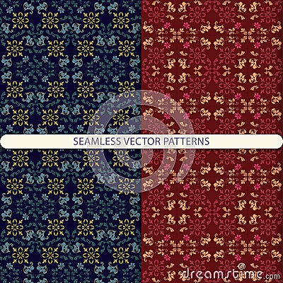 Vector seamless patterns with ornament elements and botanical elements. Print for textiles, wrapping paper, wallpaper design, pack Stock Photo