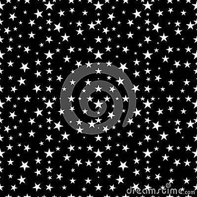 Seamless repeated pattern with white stars on black. Vector illustration. Vector Illustration