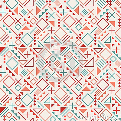 Vector Seamless Retro 80's Jumble Geometric Line Shapes Blue Red Color Hipster Pattern on Grey Background Stock Photo