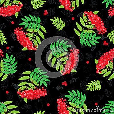 Vector seamless rowan branch with berries pattern. Background, pattern, cover, print, wrapping paper Stock Photo