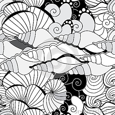 Vector seamless seashell pattern. sea design Vector Illustration