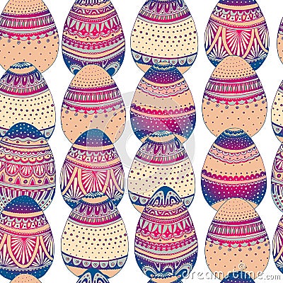 Vector seamless simple pattern with easter egg on white background. Easter holiday background of doodle eggs Vector Illustration