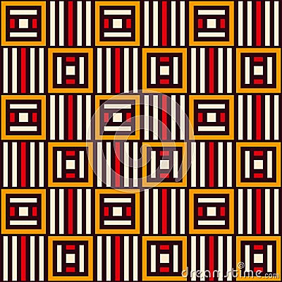 Vector seamless squares pattern with stripes. Regularly repeating square tiles and stripes. Geometric lattice. Vector Illustration
