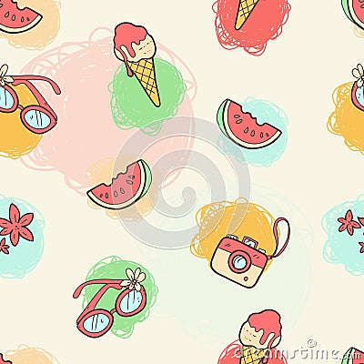 Vector seamless summer pattern. Bright cute style. Summer things Vector Illustration