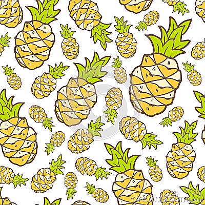 Vector seamless summer pattern with color pineapple. Bright cute Vector Illustration