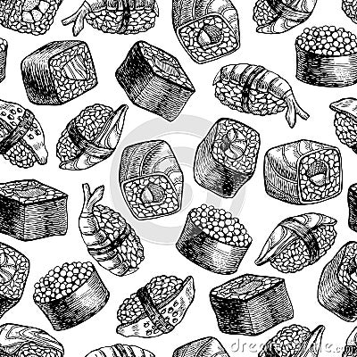 Vector seamless sushi pattern Vector Illustration