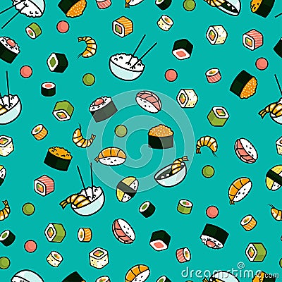 Vector seamless sushi pattern Vector Illustration