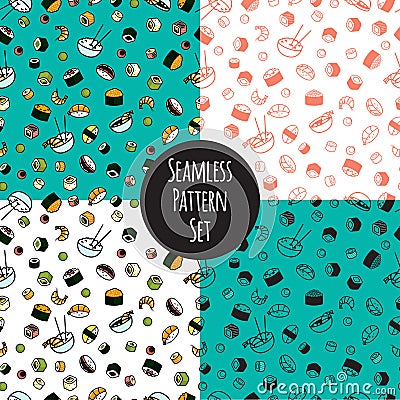 Vector seamless sushi pattern set Vector Illustration