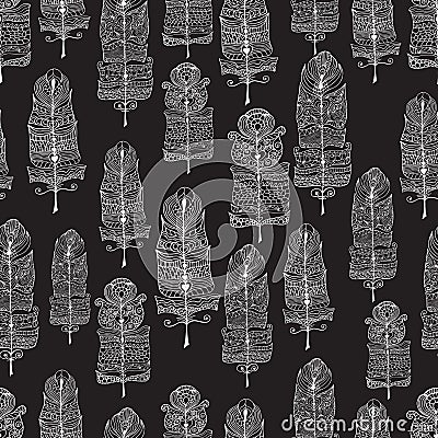 Vector seamless texture with abstract feathers. Vector Illustration