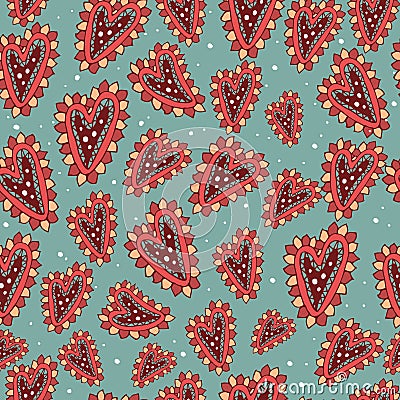 Vector seamless texture with abstract herats. Endless background. Ethnic seamless pattern. Vector backdrop. Bright Vector Illustration