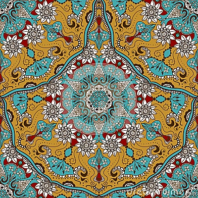 Vector seamless texture with floral mandala in indian style. Mehndi ornamental background Vector Illustration