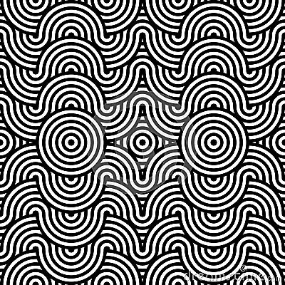 Vector abstract seamless pattern.Modern geometric background.Repeated monochrome pattern with concentric circles background orname Stock Photo