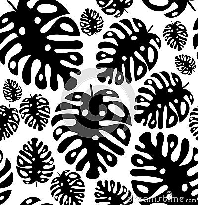 Vector seamless pattern, texture black tropical leaves exotic trendy Vector Illustration