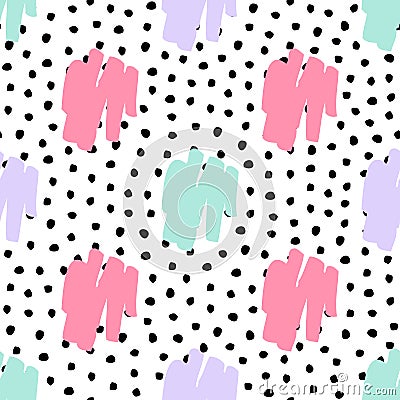 Vector seamless trendy messy geometric and polka dot pattern Vector Illustration