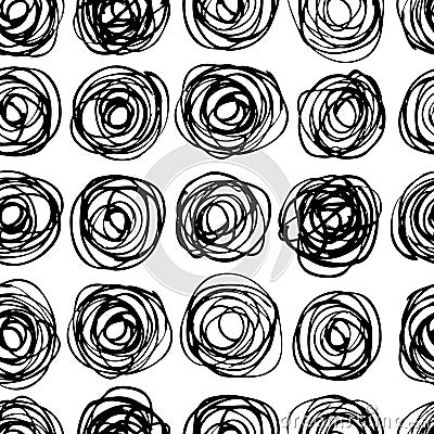 Vector seamless trendy modern circle pattern. Monochrome messy d Vector Illustration