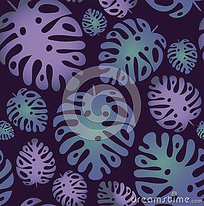 Vector seamless trendy pattern with tropical leaves on the dark colored background Vector Illustration