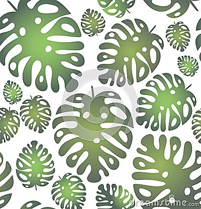 Vector seamless trendy pattern with tropical leaves on the trnsparent background Vector Illustration